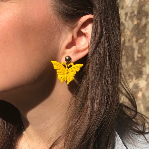 Deadstock Vintage Butterfly Dangle Earrings - Picture 1 of 2